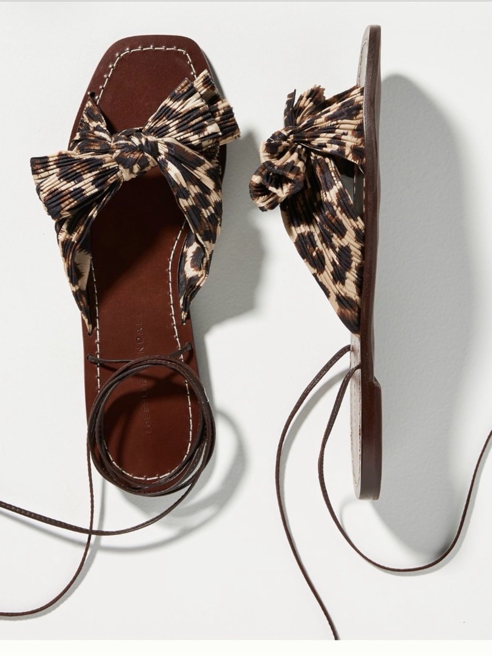 Loeffler Randall Brown Leopard-Print Bow Lace-Up Sandals size 10